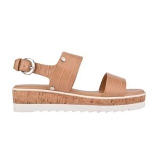 MARC FISHER Womens Beige Croco Print 1.5” Platform Gordy Wedge Sandals 8.5 M